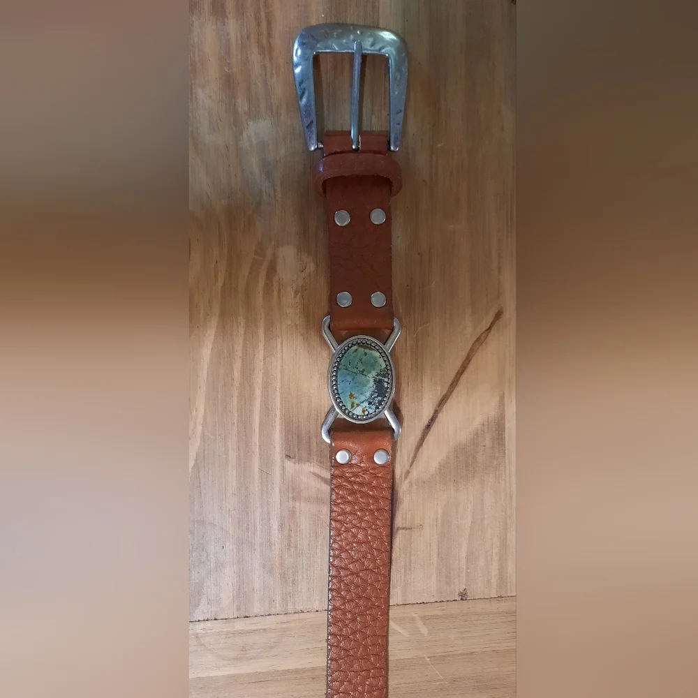 Leatherock turquoise and Brown Leather Belt - Picture 2 of 7